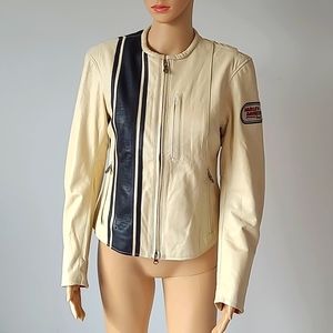 Harley Davidson Women’s Cream Moxie Racer/Biker Leather Jacket Size Small